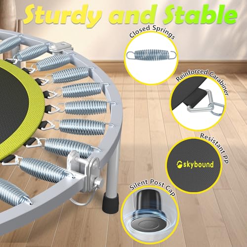 Image of SkyBound Boogie Bounce Elite Foldable Mini Trampoline Fitness Rebounder with Adjustable T-Bar Handle - Exercise Trampoline for Adult - Fitness Trampoline for Workout Trainer