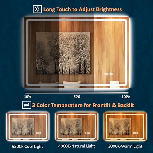 DURASPACE 48 x 32 inch Led Lighted Bathroom Mirror Dimmable Vanity Wall Mirror Anti-Fog Memory Mirrors for Bathroom Vanity (Vertical/Horizontal) by DURASPACE - Image 4