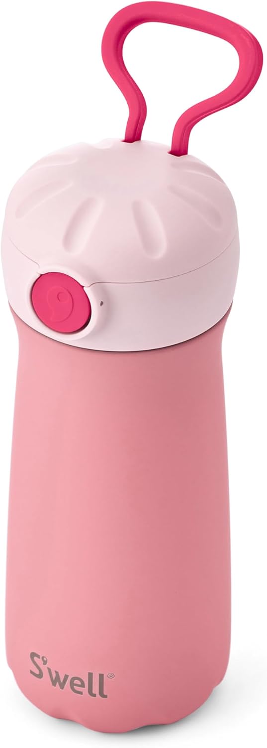 S'well Stainless Steel Kids Pop Top Traveler, 14oz, Pink Taffy, Triple Layered Vacuum Insulated Container Keeps Drinks Cold for 24 Hours, Leakproof, BPA Free, Easy Carrying On The Go