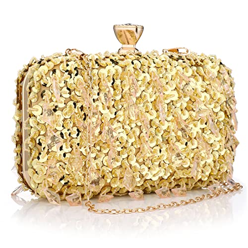 Buric Clutch Purses For Women Elegant Evening Bag Small Crossbody Bag Sequins Binding With Detachable Chain For Prom/Wedding (Gold) #TOP4