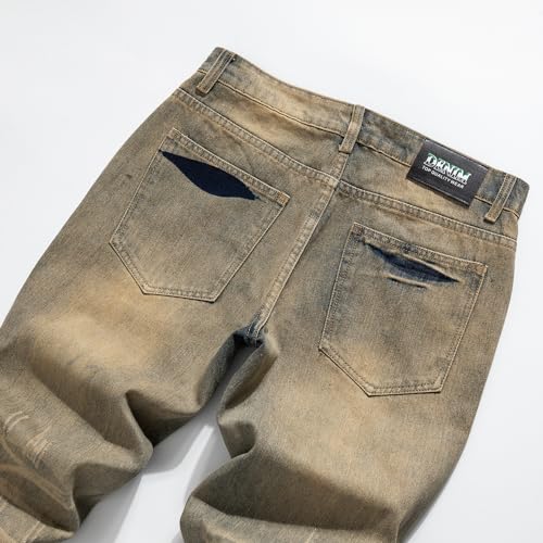 Men's Designer Skull Print Denim Jeans, Straight Leg, Distressed Ripped Style, Artistic Graffiti Pattern4