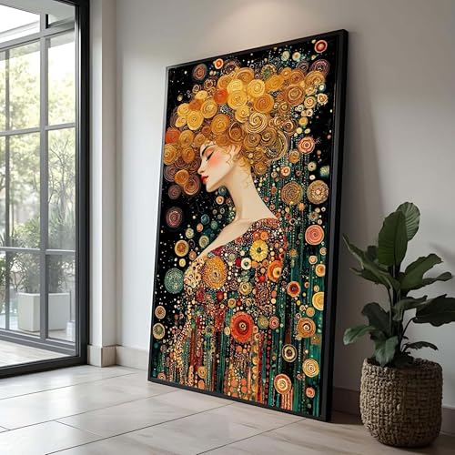 TONGYINLI Cuadro clásico de Gustav Klimt, retrato de mujer con remolinos dorados, póster impreso, decoración de pared moderna, estampado floral abstracto (30 x 50 cm/sin marco)