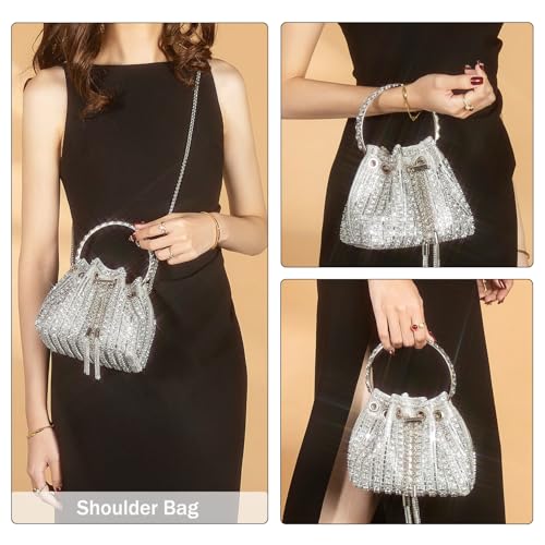 Image of Womens Silver Beaded Hobo Bag Evening Clutch Purse for Wedding Party Prom