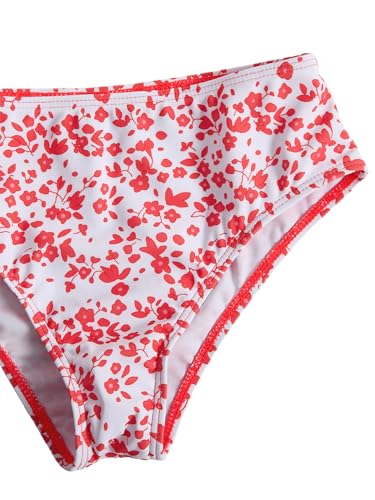 Image of COZYEASE Girls' 3 Piece Set Floral Print Bikini Swimsuit with Drawstring Beach Skirt Cute Ruched Bathing Suit