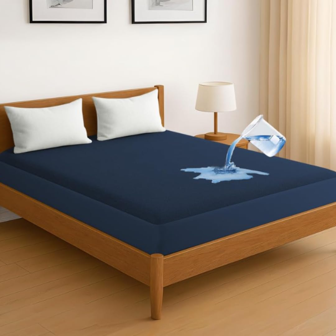 Premium Waterproof Mattress Protector – | Soft Terry Cotton Surface, 100% Spill & Stain Proof, Breathable & Noiseless Fitted Mattress Cover for Bed (Dark Blue, Twin(48x78))-image-15
