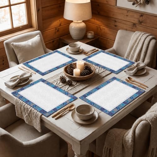 Image of YELONA Leather Dining Table Placemats Set of 4 ? Waterproof, Heat Resistant, Anti-Slip, Easy to Clean Table Mats for Dining Table, Kitchen & Home Dcor (Riviera Blue, 40 x 30 cm)