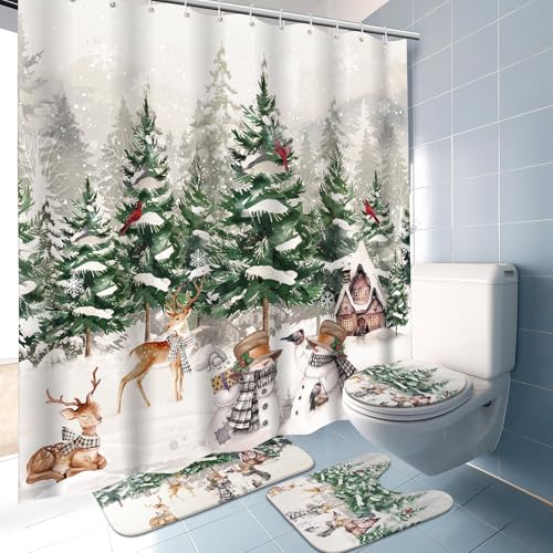 Tapis et rideau de douche de Noël imperméable 180x180 avec 12 crochets