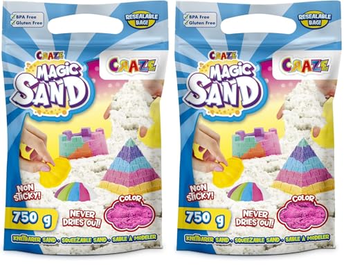 CRAZE MAGIC SAND Refill Pack de Arena Mágica para Niños en color rosa, 750g de Arena sin gluten (Paquete de 2)