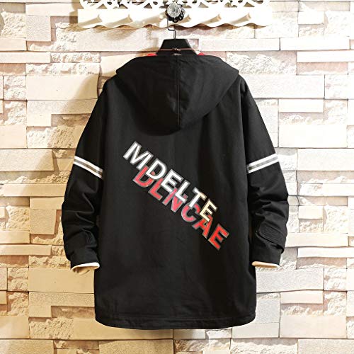 Veste à capuche avec fermeture éclair pour homme vêtement patchwork noir mode urbaine