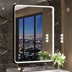 SBAGNO LED Bathroom Mirror with Lights, LED Lighted Mirrors for Bathroom Wall, 24 x 32 inch Anti-Fog Lighted Vanity Mirror, Dimmable Lighted LED Wall Mirror, Anti-Fog, Shatterproof, 2700K/4000K/6000K