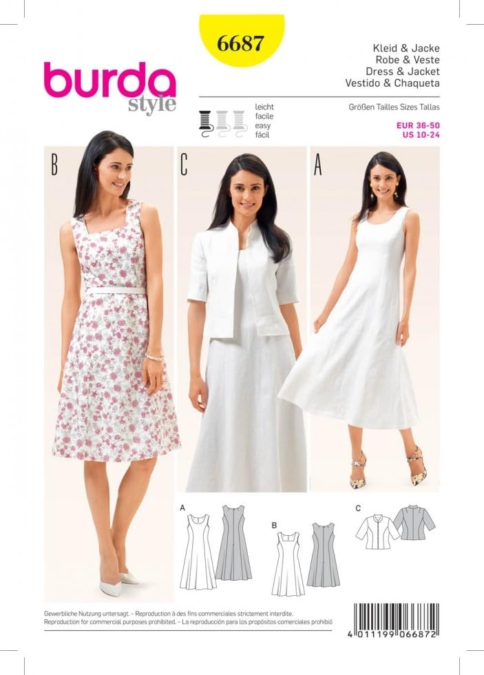 Amazon.com: Burda Ladies Easy Sewing Pattern 6687 Dresses