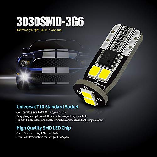 Siriusled N6 194 Extremely Bright 3030 Chipset Led Bulbs For Car Interior Lights License Plate Dome Map Side Marker Door Courtesy Wedge 6000K Xenon White 168 175 174 2825 T10 192 Pack Of 2 #TOP4
