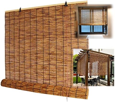 Bamboo Roll-up Window Shade, Outdoor Woven Reed Roller Shades 20"W x 36"H 72"W x 72"H 40"W x 80"H Light Filtering Retro Roman Blinds for Patio, Garden, Porch, Natural, Cordless ( Size : 36" W x 69" L