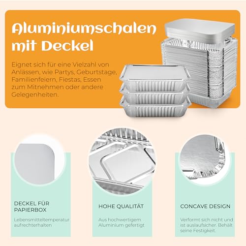 BTSD-home 50 Stück Aluschalen Grillschalen Auflaufform mit Deckel Aluminium Schalen 850 ml Aluminiumfolie Schalen Behälter für Backen, Braten, Kochen