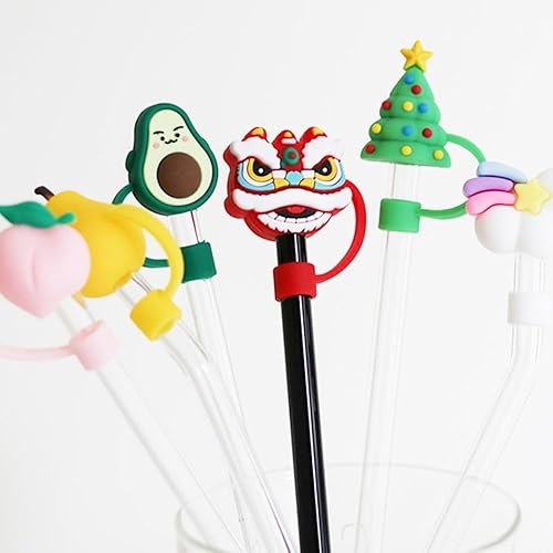 Miniatura 7 de Lindo juego de tapones de popote de silicona, cubierta reutilizable de tapones de dibujos animados, kit de tapa de polvo para beber, puntas de