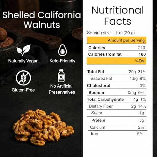 Image of Raw Shelled California Walnuts Halves & Pieces (1 Lb.) - Compares to Organic Walnuts - Great Source of Omega 3 - Vegan & Keto Friendly - Farm Fresh Nuts Brand