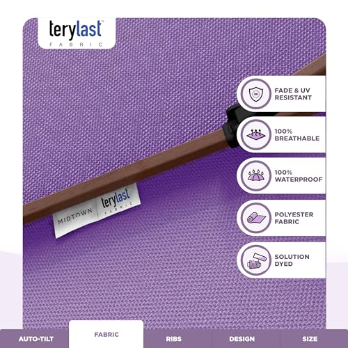 Image of Midtown Umbrellas Wooden 2-8 Ft Patio Umbrella, Midtown Purple Canopy