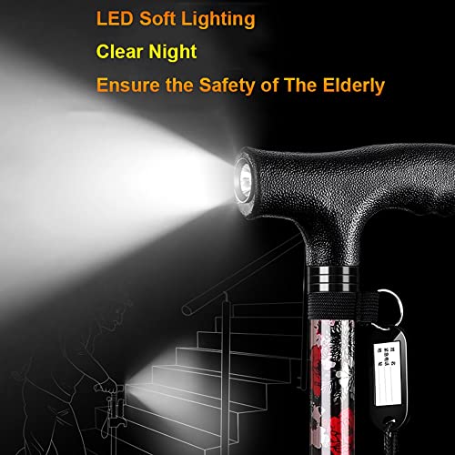 Laska spacerowa z diodami LED dla osób starszych, 10 poziomów regulacji wysokości, ergonomiczne uchwyty, kule ortopedyczne, odporne na zużycie, lekkie, aluminiowe powerfully