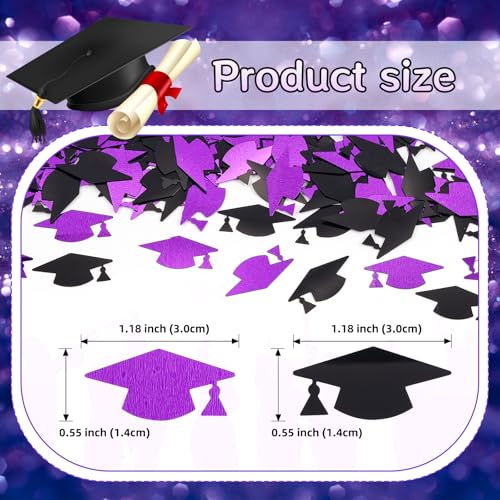 Image of Purple and Black Graduation Cap Confetti 2026, Class of 2026 Table Centerpiece Grad Confetti for 2026 Graduation Party Decorations Supplies