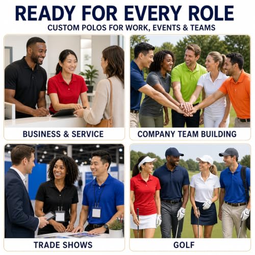 Polos de trabajo personalizados, con logo de empresa, imagen o texto miniatura 5