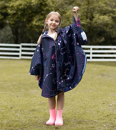 Image of SaphiRose Lightweight Kids Rain Poncho Waterproof Jacket Zipper Up Rain Coat