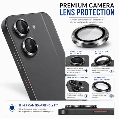 Image of FIRST MART Black Camera Ring Guard Protector for Redmi Turbo 5 | Tempered Glass with Metal Alloy Rings, HD Clear, Scratch Resistant, Case-Friendly | Pack of 1
