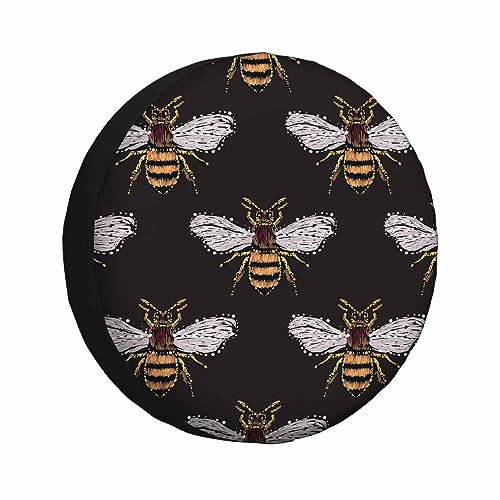 Image of Honey Bee Spare Tire Cover Embroidery and Rhinestones Wings Yellow Furry Cute Weatherproof Universal Wheel Protectors Camper Tire Covers for Trailer Rv Travel(17 inch)