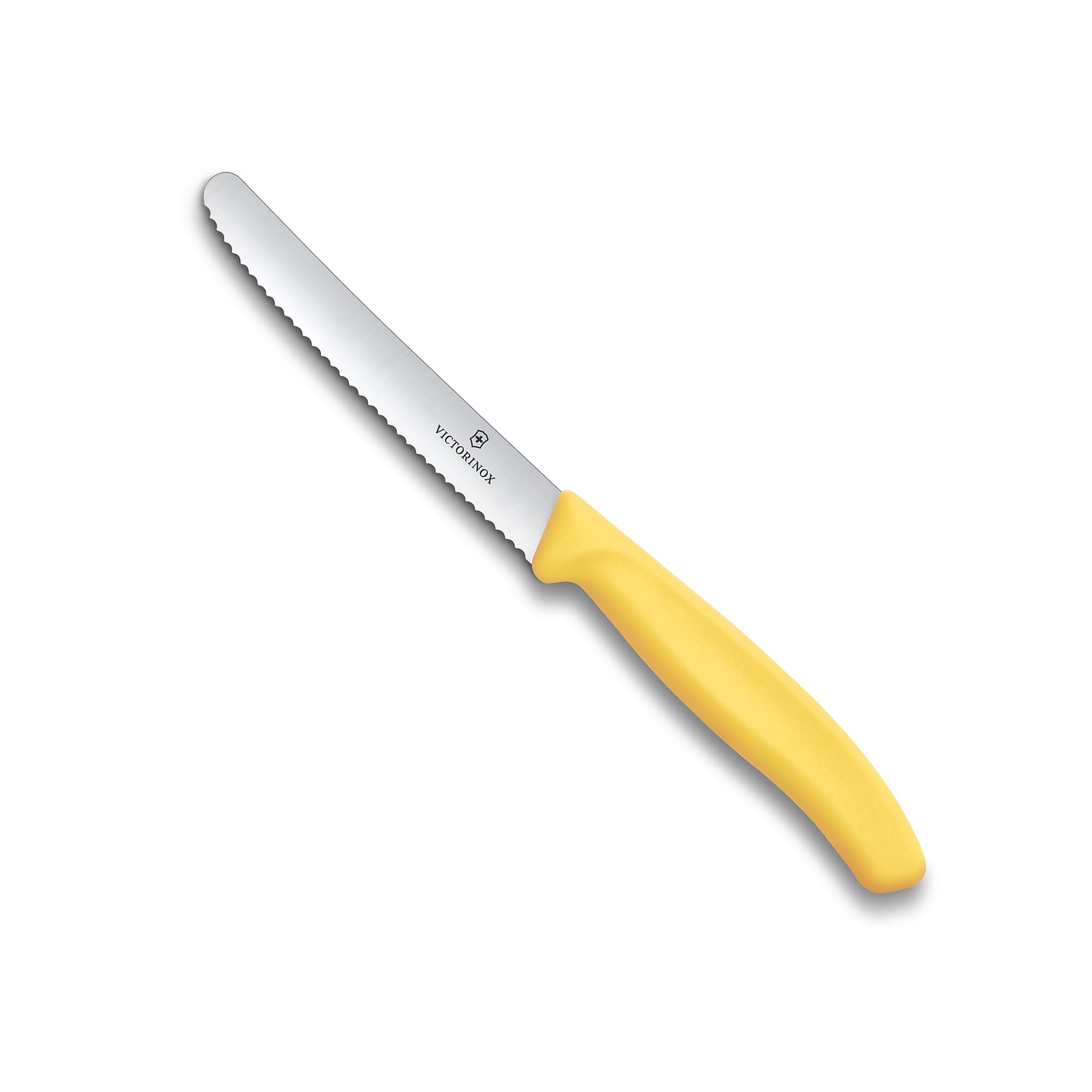Victorinox Swiss Made, Stainless Steel Swiss Classic Paring Knife, 11 cm, Serrated Edge with Round Tip, Professional and Household Kitchen Tools, Kitchen Items, Yellow, 6.7838.C1 | Multipurpose Knife