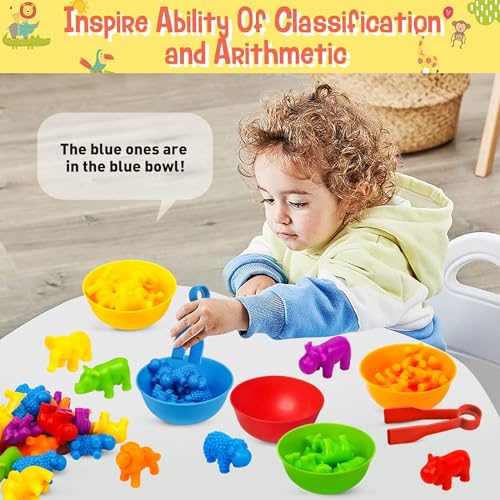 Image of Counting Animals Game Color Sorting Toys with Bowls Montessori STEM Sensory Training Early Educational Preschool Learning Toy Gift for Toddlers Kids Ages 3 4 5 6 (Animals)