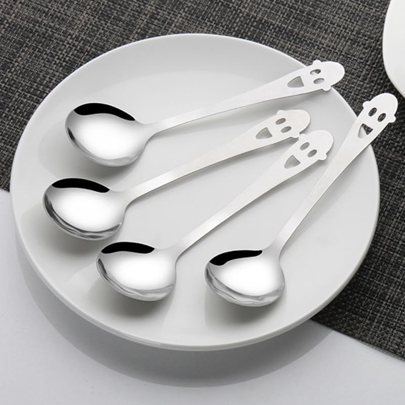 Silverware Flatware Set, 4/16/24/32 Pieces Smiling Face Stainless Steel Spoons Household Long-handled Coffee Stirring Spoon Cake Dessert Spoon Eating Round Spoon (Color : Silver, Size : 6