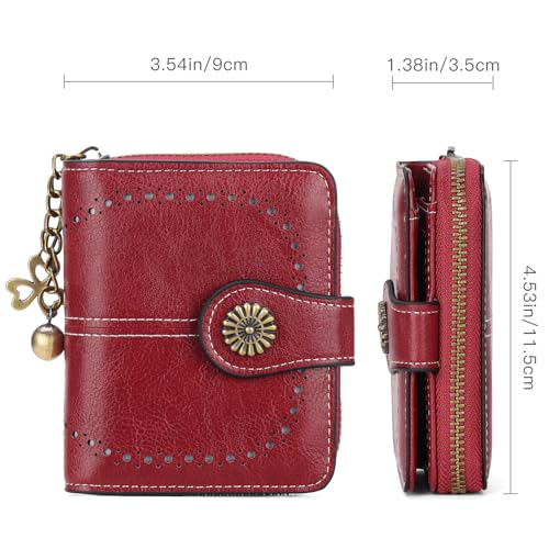 Image of Small Wallet for Women Leather Bifold Compact RFID Blocking with Zipper Coin Pocket