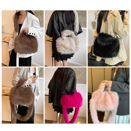 Candy Color Faux Furs Plush Handbag Crossbody Round Bag for Women Winter Thick Furry Shoulder Purse with Top Handle2