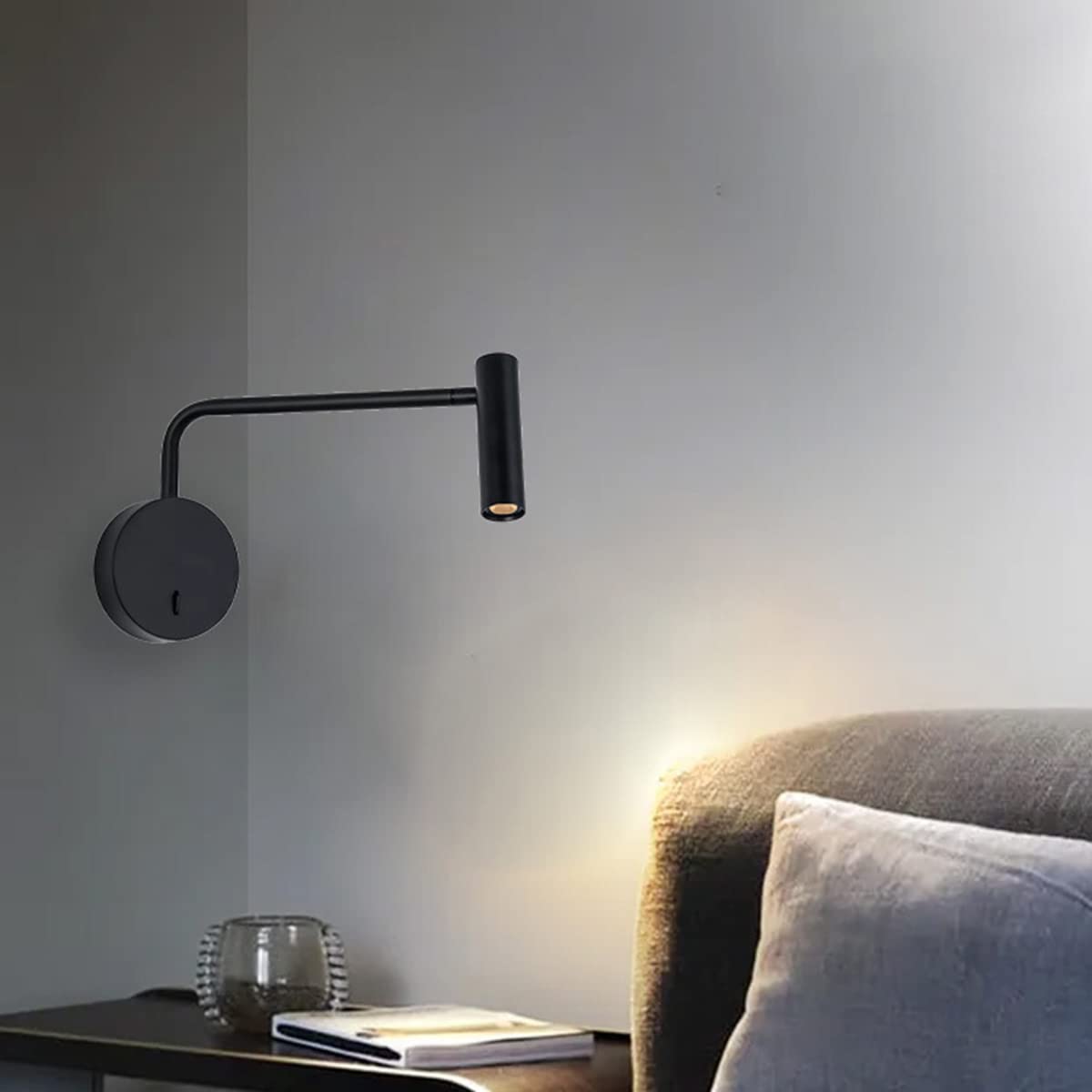 Wandlampe Innen Mit Schalter Und Stecker 3W LED Wandleuchte Mit 1.5M Kabel Verstellbar Wand Leselampe Nachttischlampe Warmweiß 3000K Wandspot Flurlampe Für Wohnzimmer Schlafzimmer Hotel Lernen,Schwarz