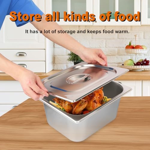 Image of 3 Pack, 1 /2 Size Stainless Steel Steam Table Pan with Lid, 6 Inch Depth Hotel Pans for Weddings, Parties, Restaurants, Cafeterias and Hotels
