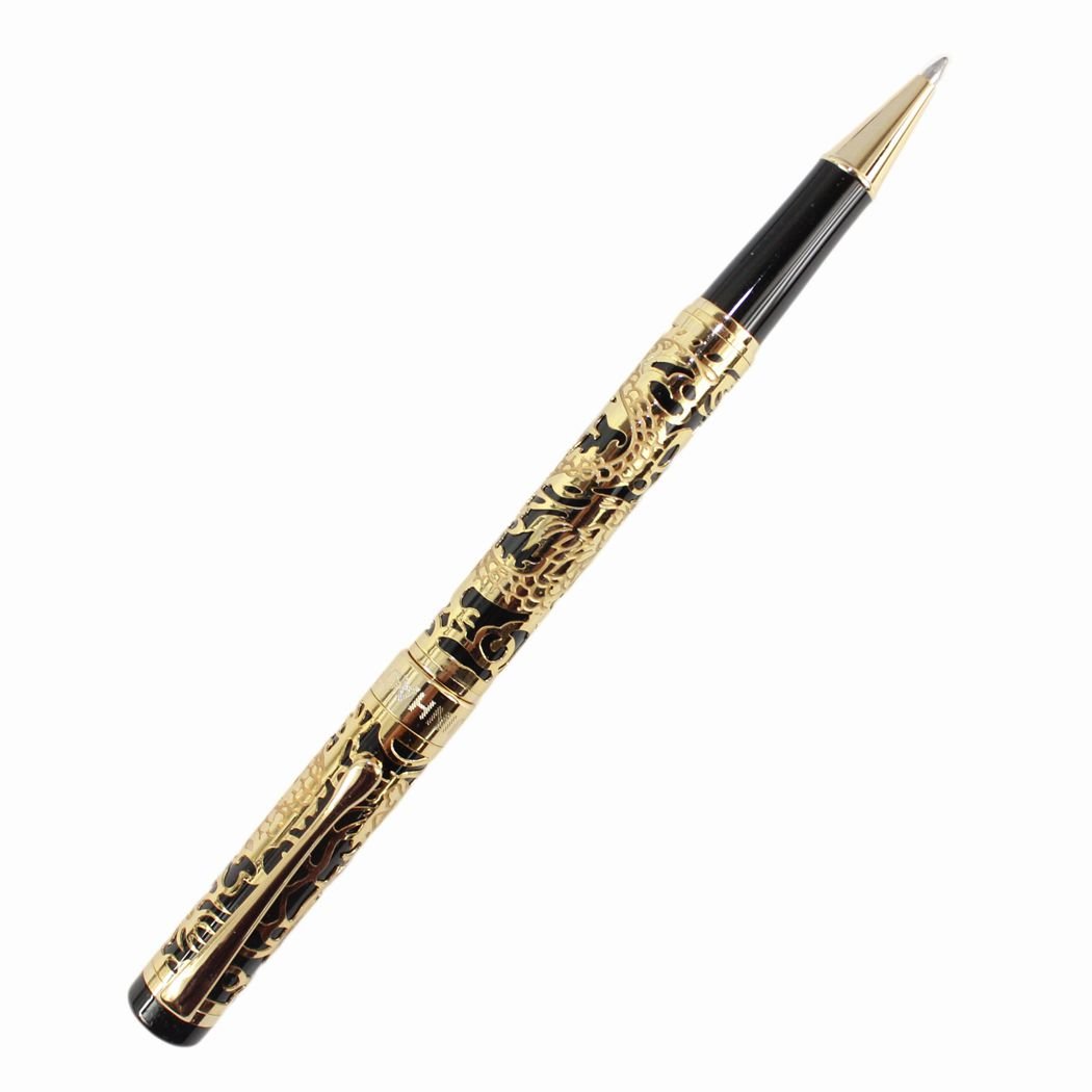 Gullor Rollerball Pen Jinhao 5000 with Golden Dragon Carved (Golden and black)