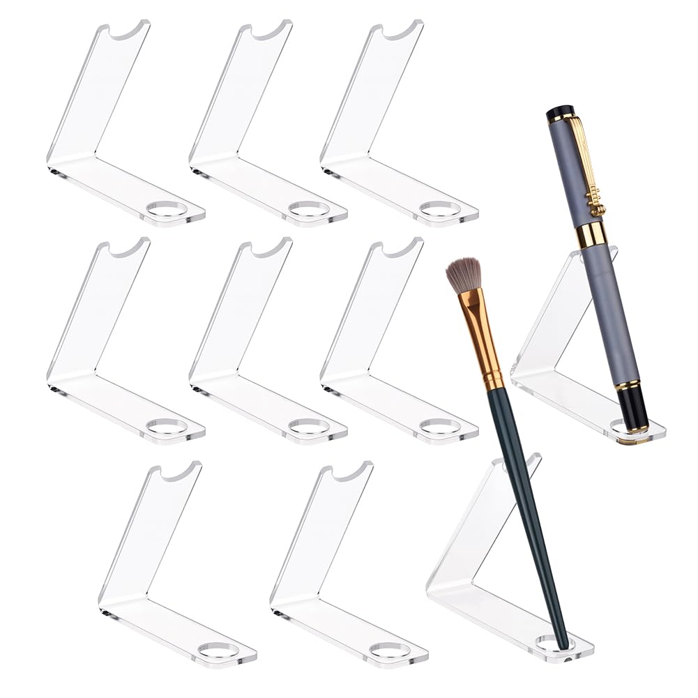 OLYCRAFT 10Pcs Acrylic Pen Holder Display Stand Clear Single Pencil Display Stands Clear Pen Stand Paintbrush Drying Rack Pencil Wand Holder Showcase for Pen Makeup Brush Home School Office Use