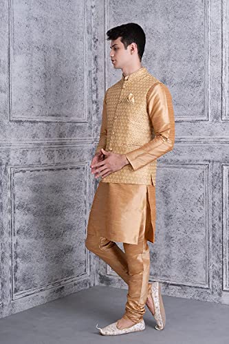 Image of Uri and MacKenzie Men's Silk Blend Kurta Churidar Pyjama with Stylish Nehru Jacket