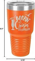 Vista 10 de BOOZIN AND CRUISIN - Vaso naranja de 30 onzas con popote y tapa superior deslizante Taza de viaje de acero inoxidable Comparar con Yeti Rambler