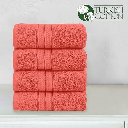 Image of Elegant Comfort Three Line Popcorn Towel Set for Bathroom 16 x 28 inches, Premium Hotel Quality 4-Pack Hand Towels, 100% Turkish Cotton, Soft and Durable, Quick Dry and Highly Absorbent, Coral