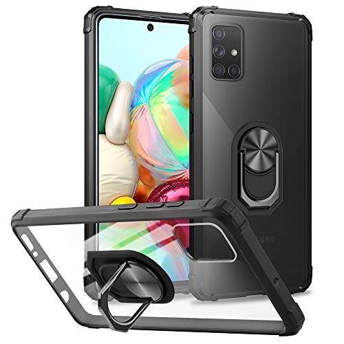 Dosnto Funda Samsung Galaxy A51 [Protección contra Caídas Reforzada] Parte Posterior Dura de PC Transparente Carcasa con 360 Grados iman Soporte Silicona Bumper Armor, Negro