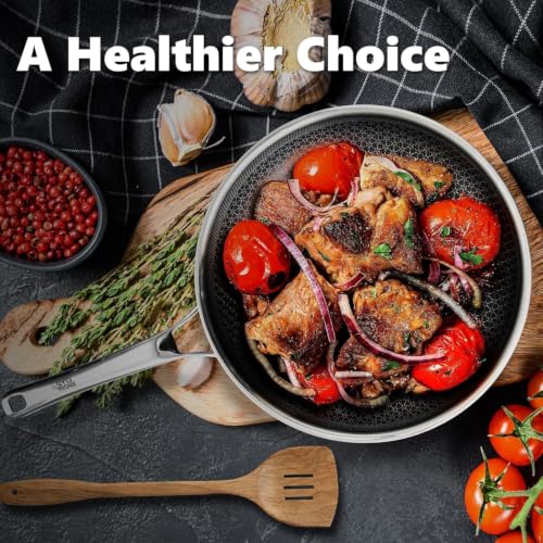 Image of OATOFP Non Stick Frying Pans 12 inch, Hybrid Improved Version Frying Pan Nonstick with Lid, Stainless Steel Skillet, Dishwasher and Oven-Safe Chef & Quiche Pans, PFOA Free Cookware