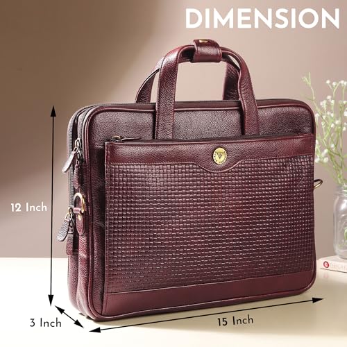 Image of STEVE JHONSON Leather Laptop Bags for Men - 16 Inches Office Bag for Men with Shoulder Strap, Shoulder Messenger Bags for Travel, Executive Side Handbag (Brown)