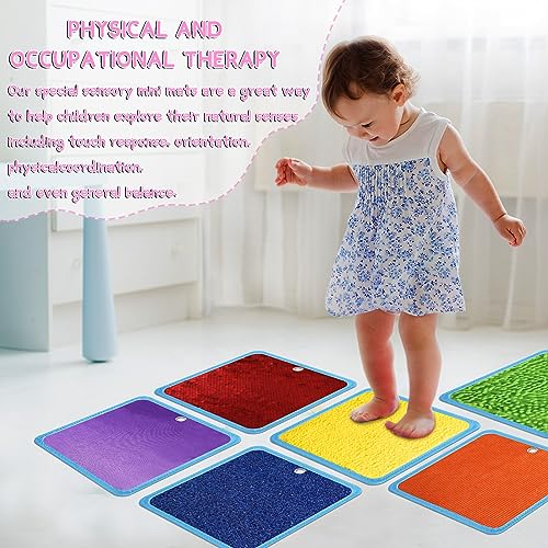 Image of Boao 8 Set Mini Sensory Mats Assorted Textured Play Mats Sensory Floor Tiles Educational Tactile Toys for Activity(7.9 Inch,Square)