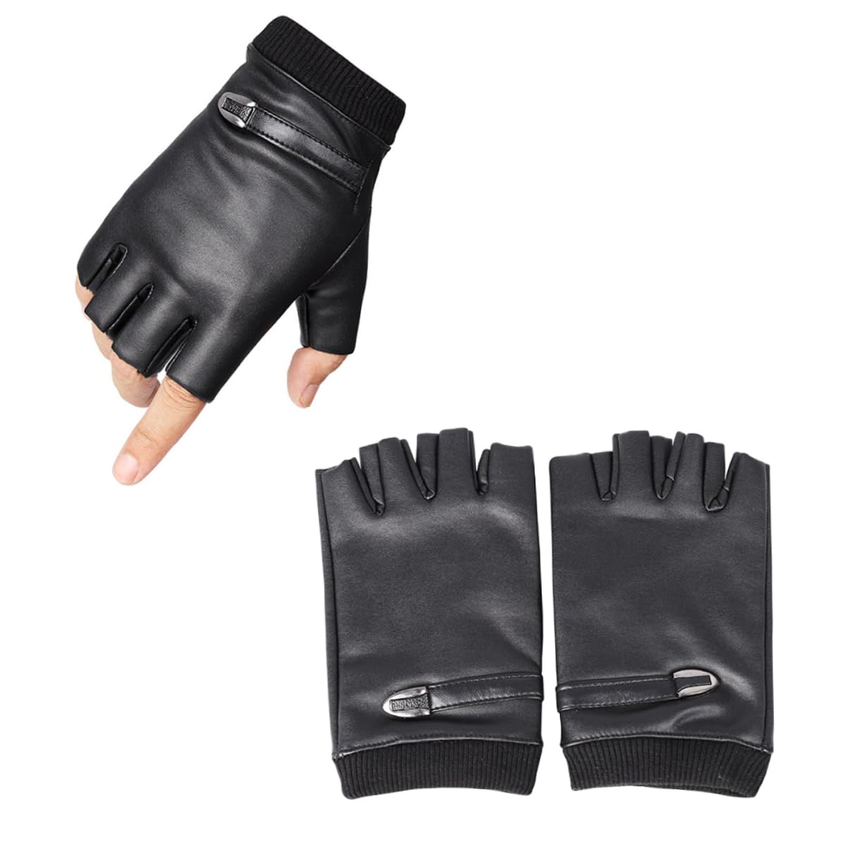 Guantes Cortos De Medio Dedo Motorcycle Gloves Motocicleta Guantes De Moda De Conducir Hombres De Cuero PU Transpirables Black