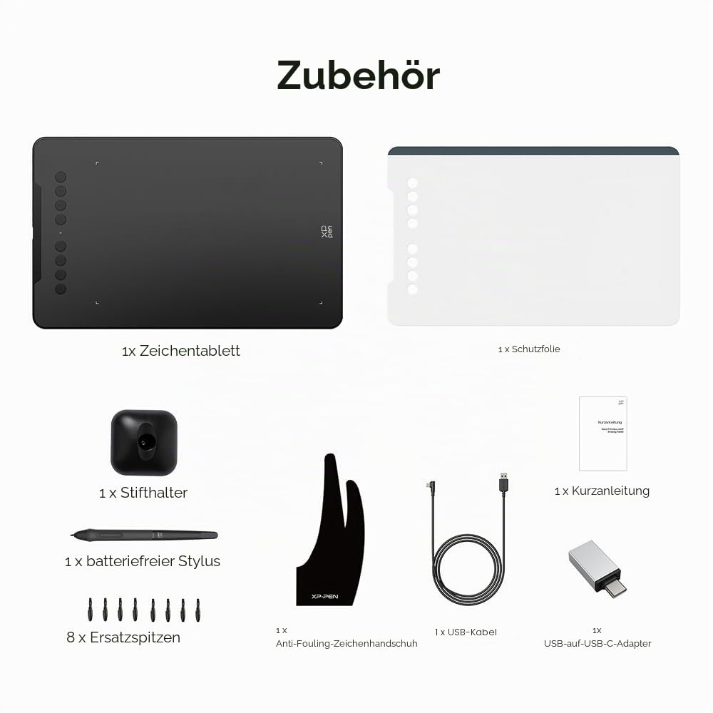 XP-Pen DECO01V2 Grafik-Tablet, Zeichnen, 10 x 6 Zoll, passiver Eingabestift, 8192 Stufen, Neigung und 8 Shortcuts, kompatibel mit Windows/Mac OS/ChromeBook/Android