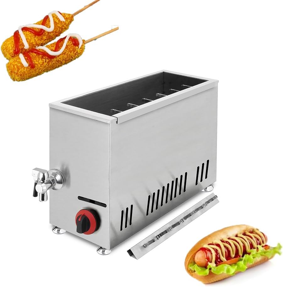 Commercial Gas Fryer for Hot Dogs & Sausages, 21L Capacity, Adjustable Temperature, 12-Piece Corn Dog Stick Machine, Perfect for Cheese Hot Dogs & Events