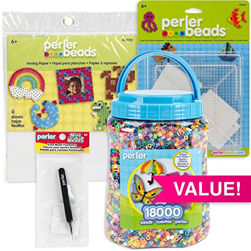 Perler Bundle with Bead Tweezers, Pegboards & Ironing Paper, Multicolor