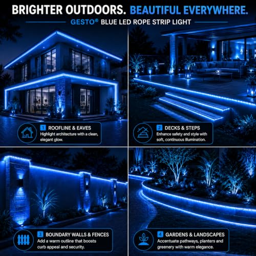 Image of Gesto 10 Meter Blue LED Rope Strip Light | 120 LEDs /Mtr IP65 Waterproof Indoor & Outdoor Lights for Balcony, Home Decor & Cove Light for False Ceiling | Cuttable Every 1M for Diwali Decoration