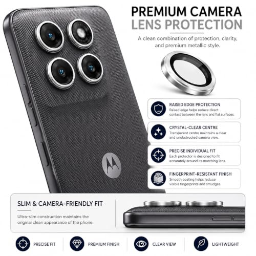 Image of ArmourPro Camera Rings Tempered Glass for Motorola G77 Power, Tough HD Individual Aluminum Alloy Rings 9H Camera Cover, Scratch-Resistant,Camera Lens Protection| Silver, 1 Pack