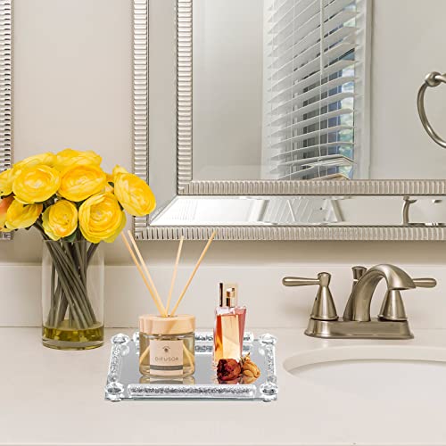 Hmrcyte Glass Soap Dish Holder, 7.1"X4.3" Crystal Glass Soap Case, Crushed Diamond Bathroom Soap Dish With Drain Silver Soap Holder,Small Mirror Jewelry Tray For Bedroom Shower Kitchen Sink Home Decor #TOP4